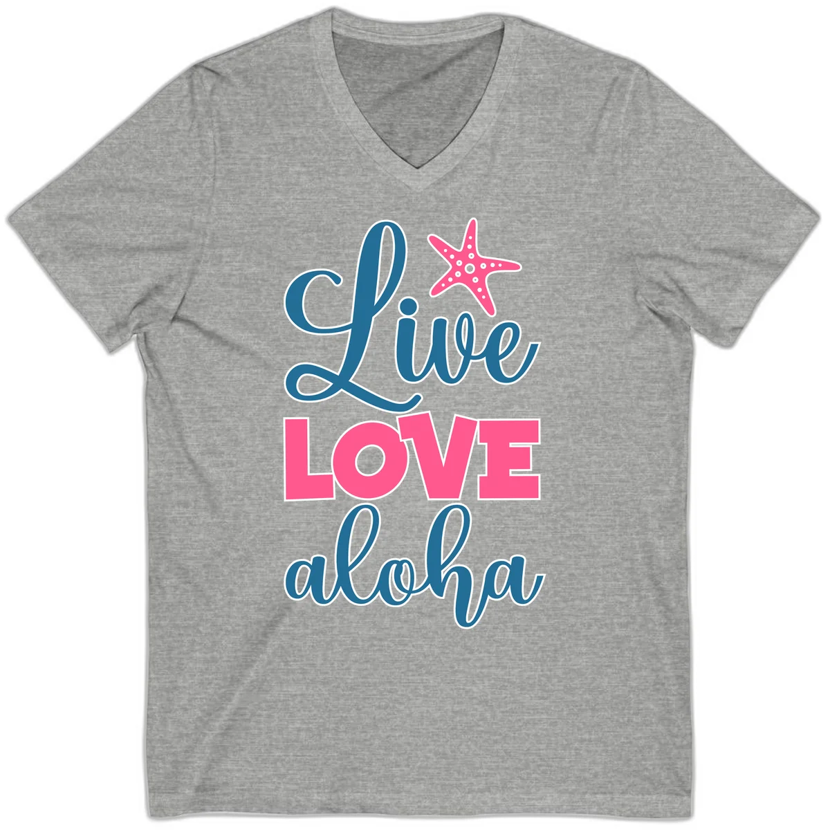 Live Life Aloha Starfish V-Neck Tee in Athletic Heather