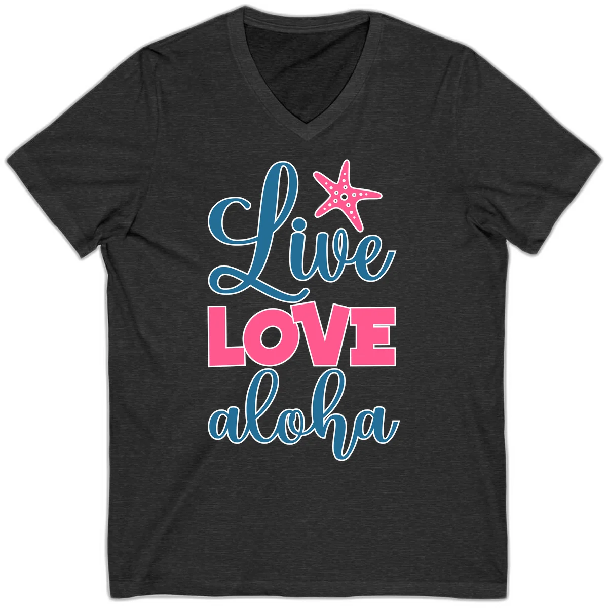 Live Life Aloha Starfish V-Neck Tee in Dark Grey Heather