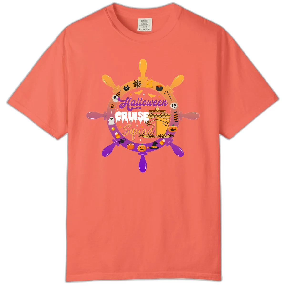 Halloween Cruise Squad Comfort Colors Cruise Tee in Bright Salmon