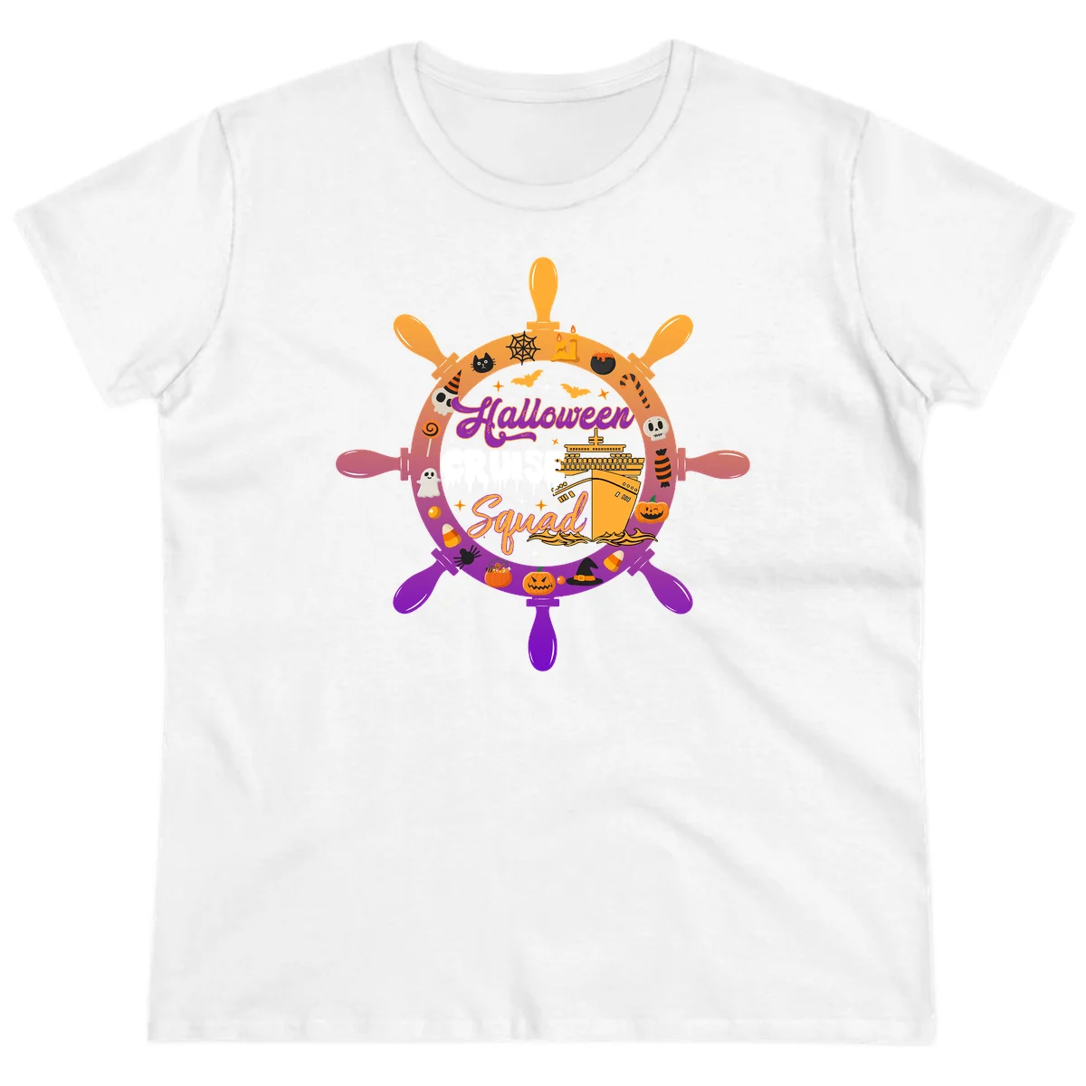 Ladies Halloween Cruise Squad Vacation Tee in White