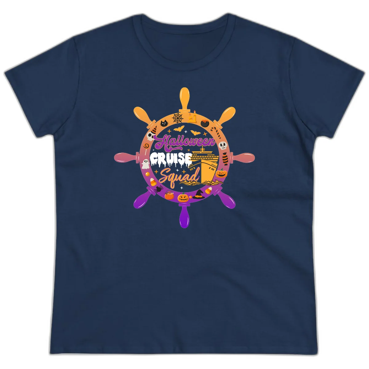 Ladies Halloween Cruise Squad Vacation Tee in Navy