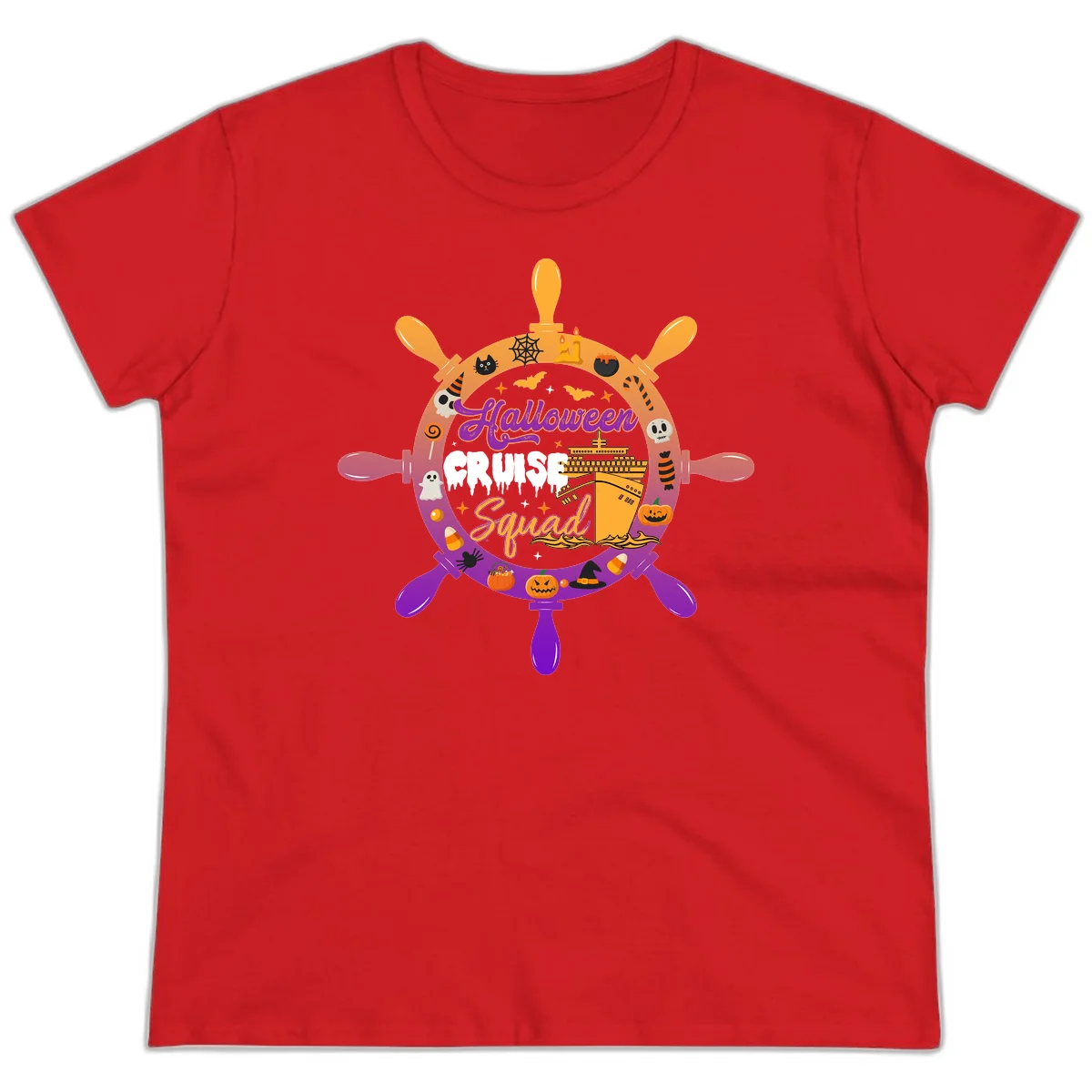 Ladies Halloween Cruise Squad Vacation Tee in Red
