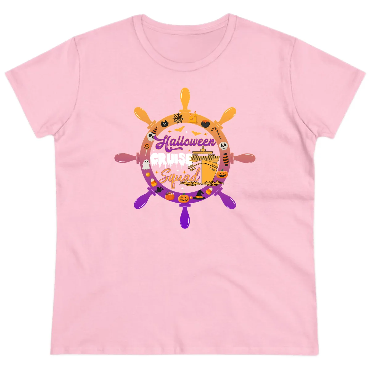 Ladies Halloween Cruise Squad Vacation Tee in Light Pink