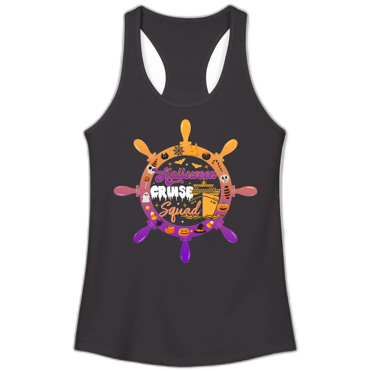 Ladies Halloween Cruise Squad Racerback Tank in Black