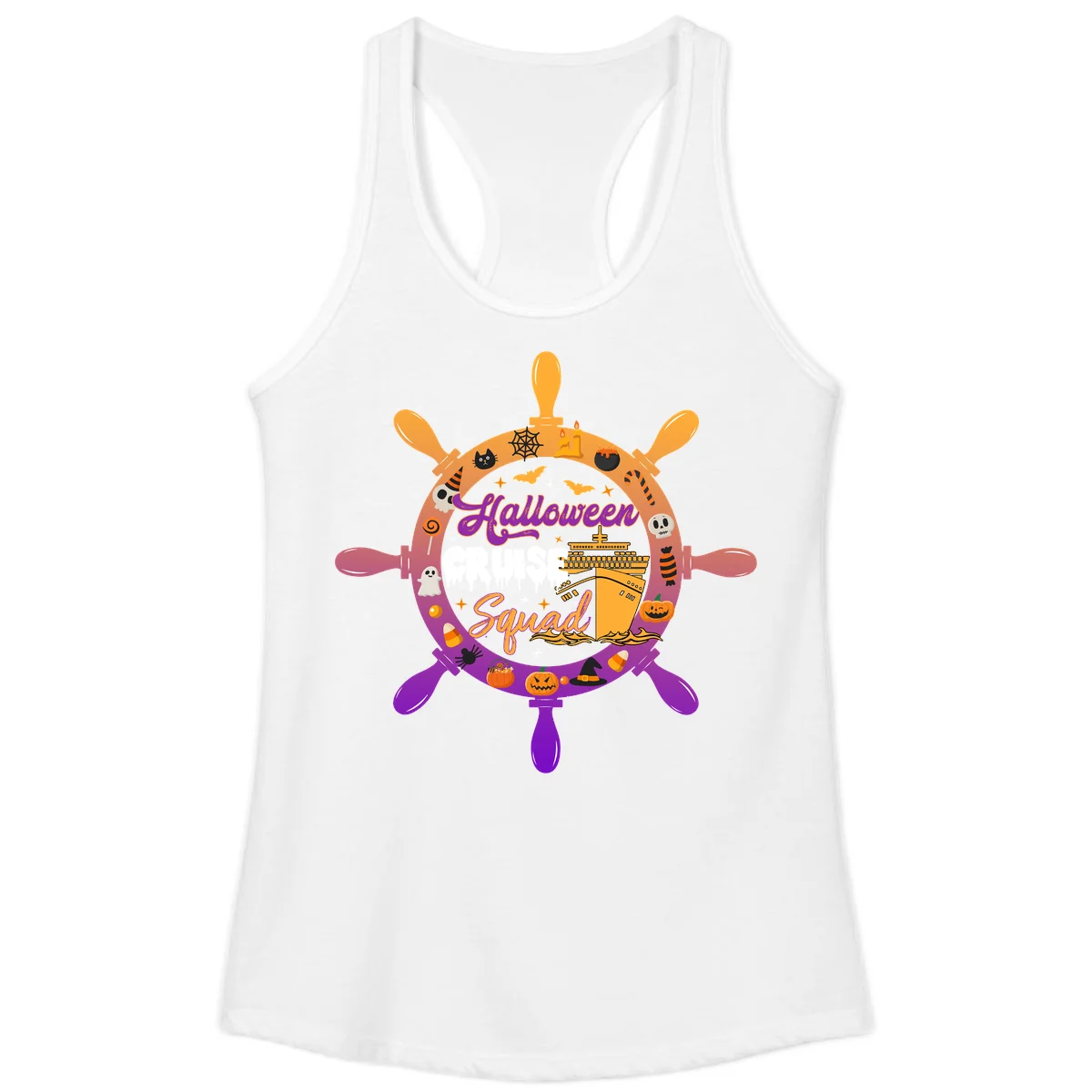 Ladies Halloween Cruise Squad Racerback Tank in White
