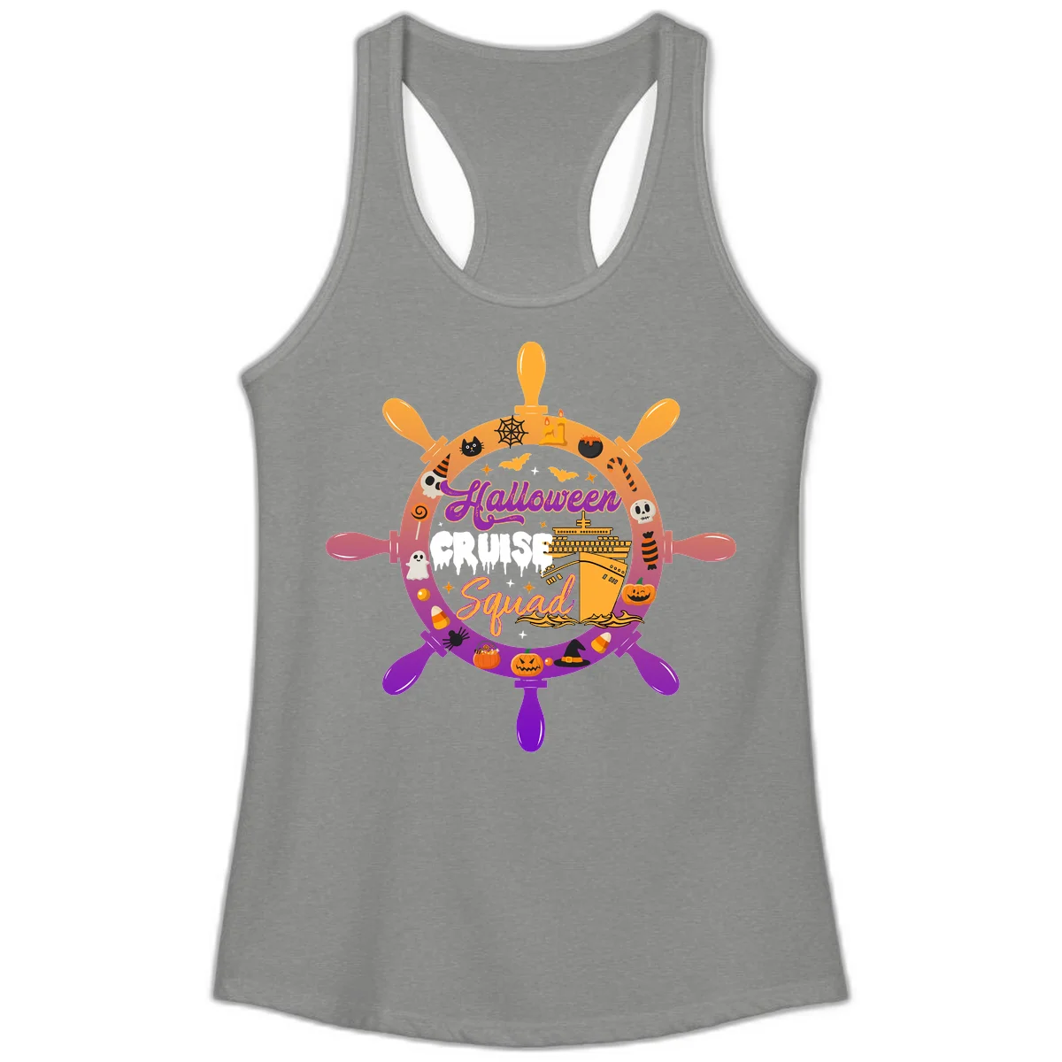 Ladies Halloween Cruise Squad Racerback Tank in Heather Grey
