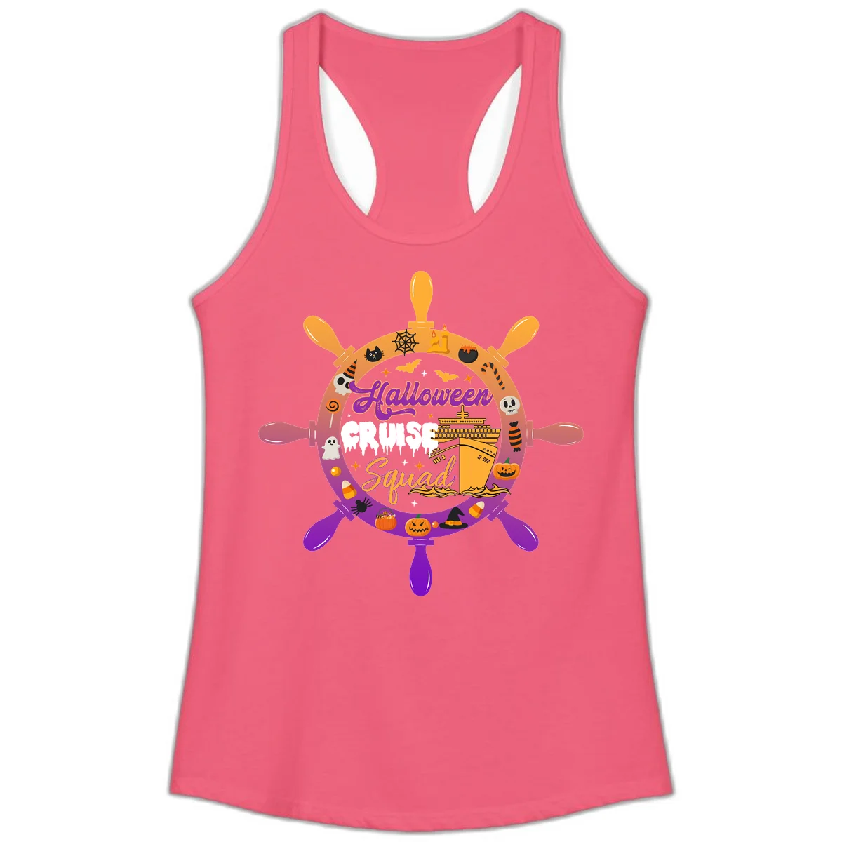 Ladies Halloween Cruise Squad Racerback Tank in Hot Pink