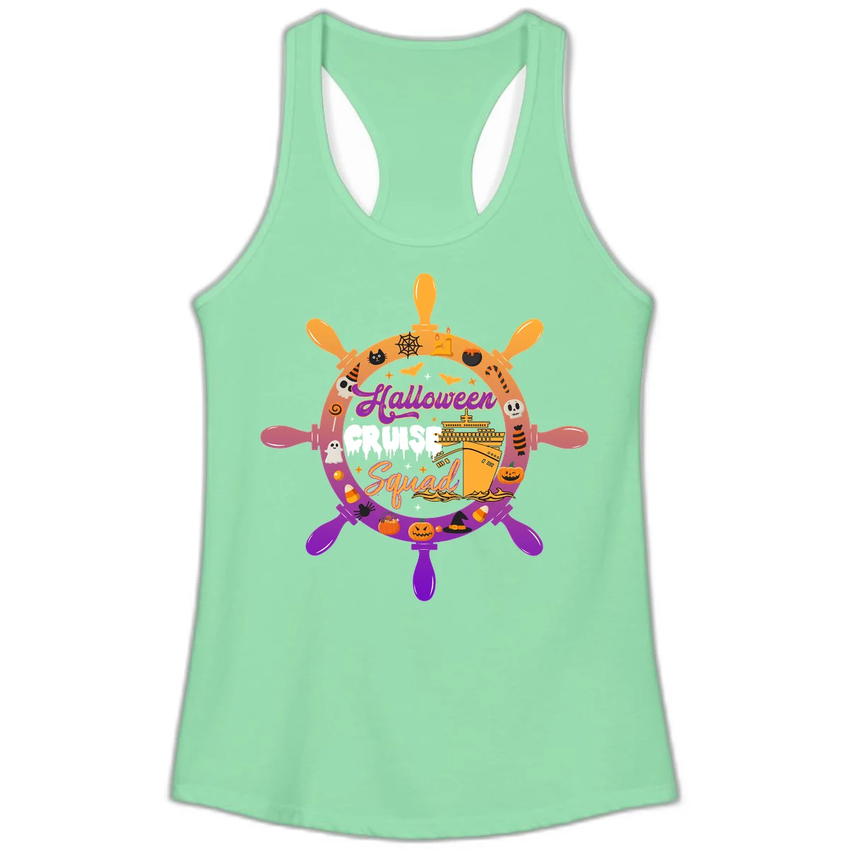 Ladies Halloween Cruise Squad Racerback Tank in Solid Mint