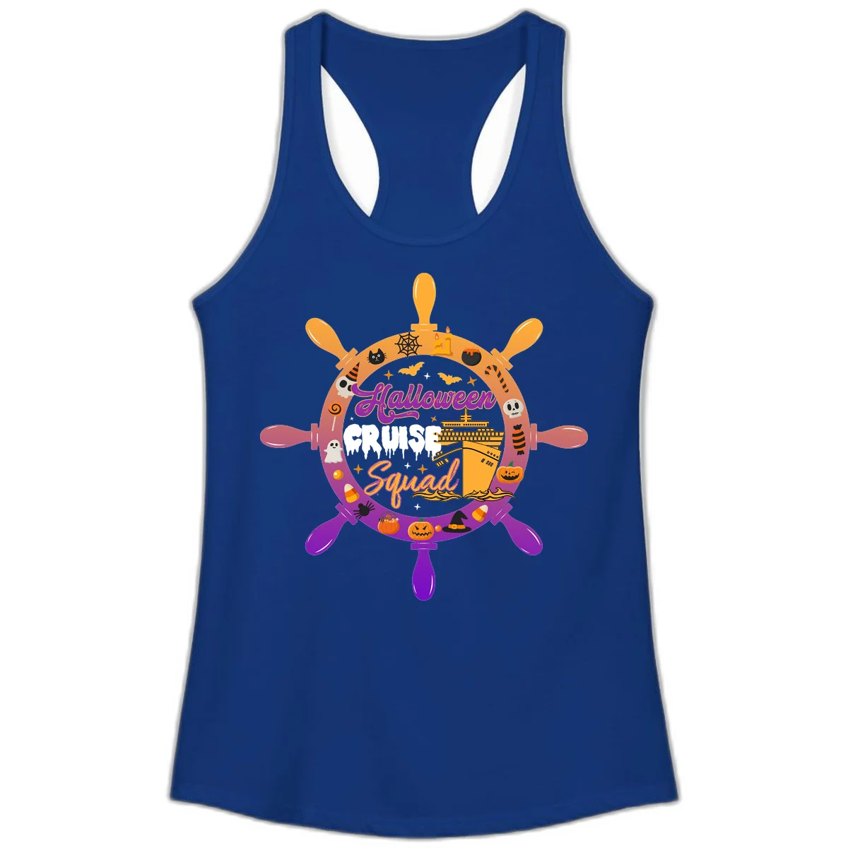 Ladies Halloween Cruise Squad Racerback Tank in Solid Royal