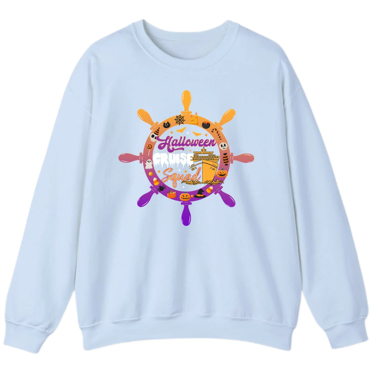 Halloween Cruise Squad Crewneck Sweatshirt in Light Blue