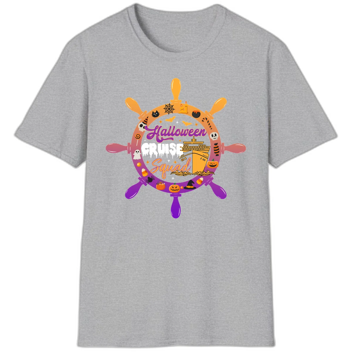 Halloween Cruise Squad Spooky Vacation T-Shirt in Sport Grey