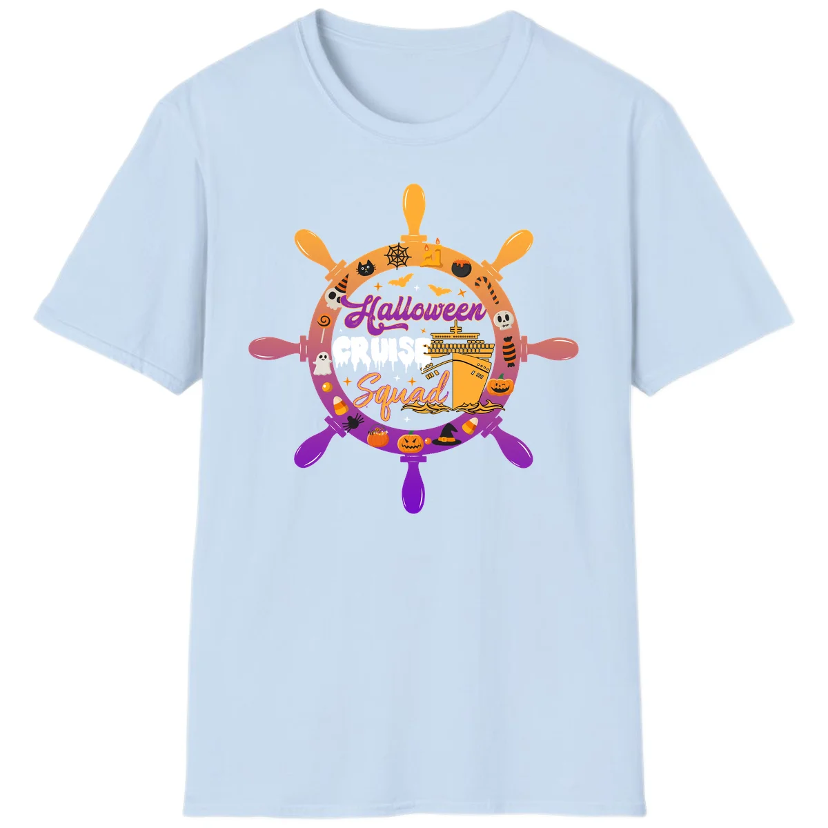Halloween Cruise Squad Spooky Vacation T-Shirt in Light Blue