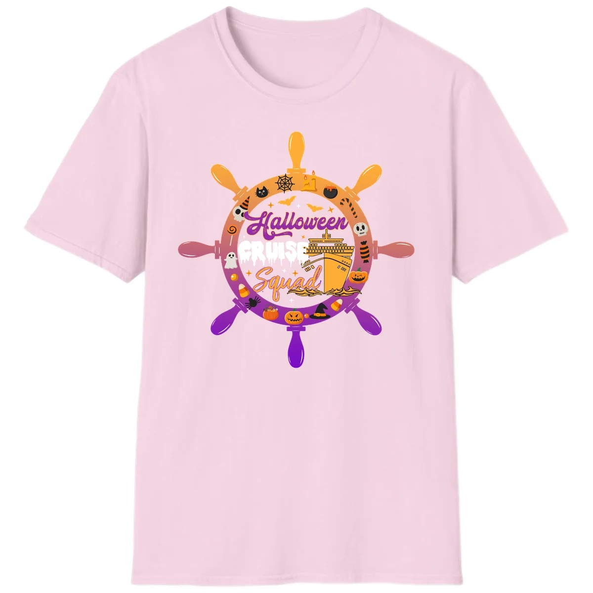 Halloween Cruise Squad Spooky Vacation T-Shirt in Light Pink