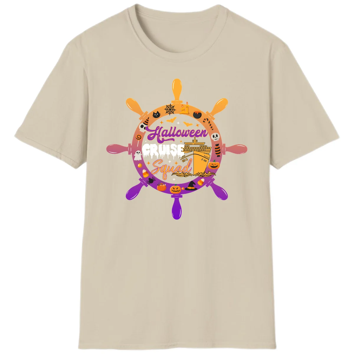 Halloween Cruise Squad Spooky Vacation T-Shirt in Sand