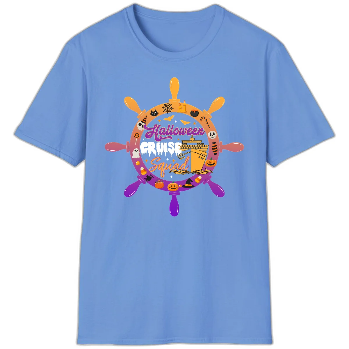 Halloween Cruise Squad Spooky Vacation T-Shirt in Carolina Blue