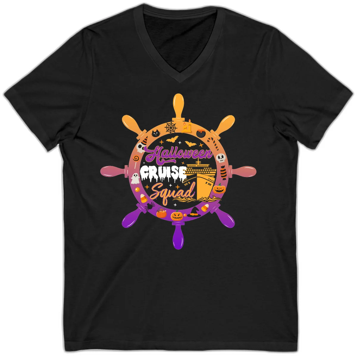 Halloween Cruise Squad Spooky V-Neck Tee in Black