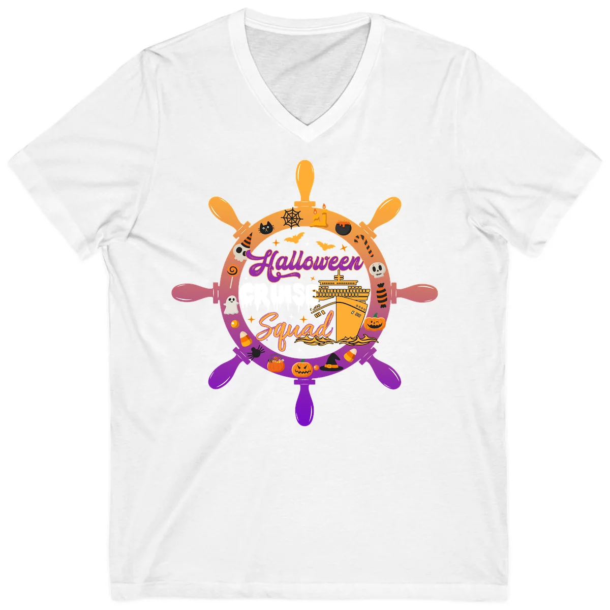 Halloween Cruise Squad Spooky V-Neck Tee in White