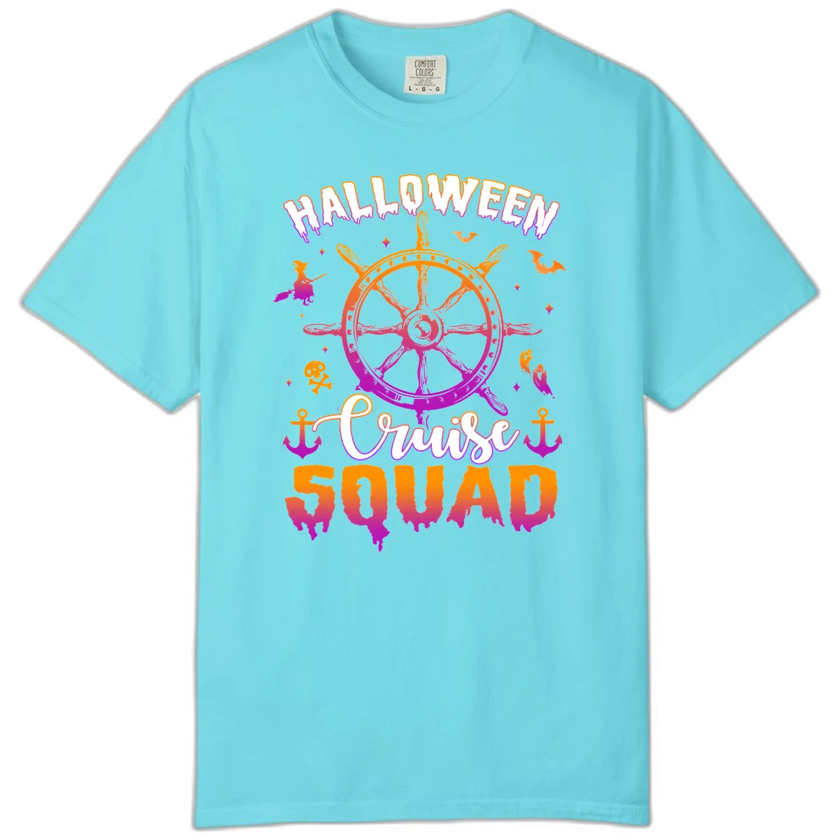 Halloween Cruise Squad Comfort Color T-Shirt in Lagoon Blue