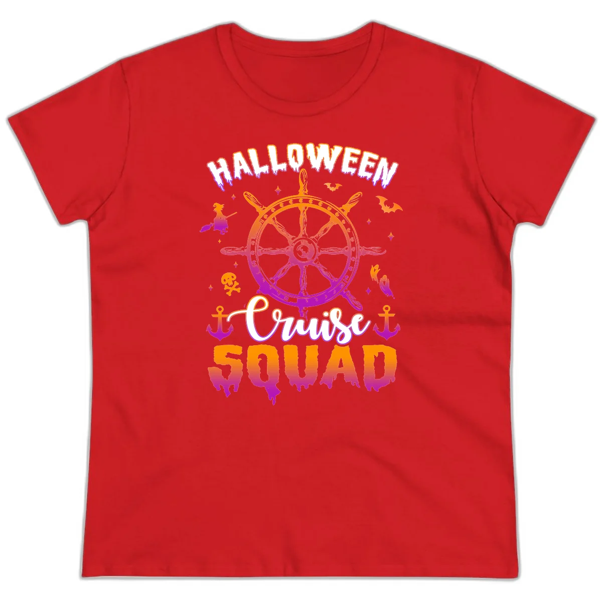 Halloween Cruise Squad Ladies Tee in Red