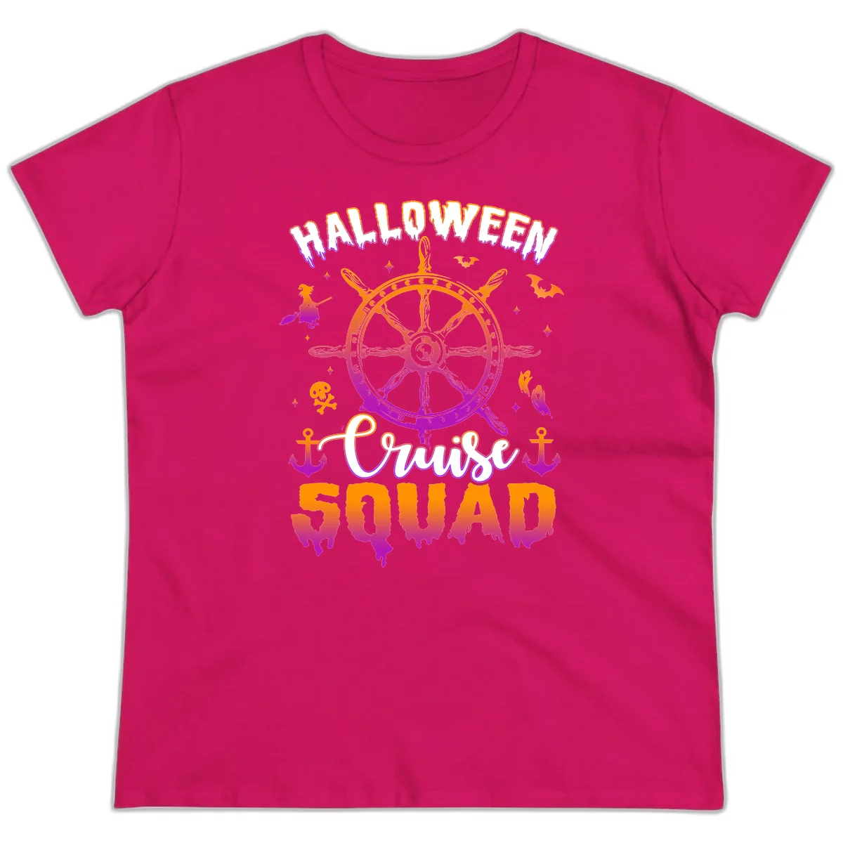 Halloween Cruise Squad Ladies Tee in Heliconia
