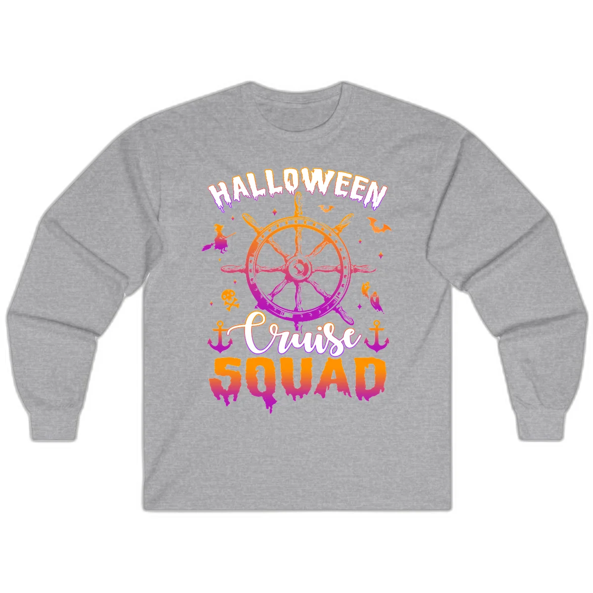 Halloween Cruise Squad Long Sleeve Tee in Sport Grey
