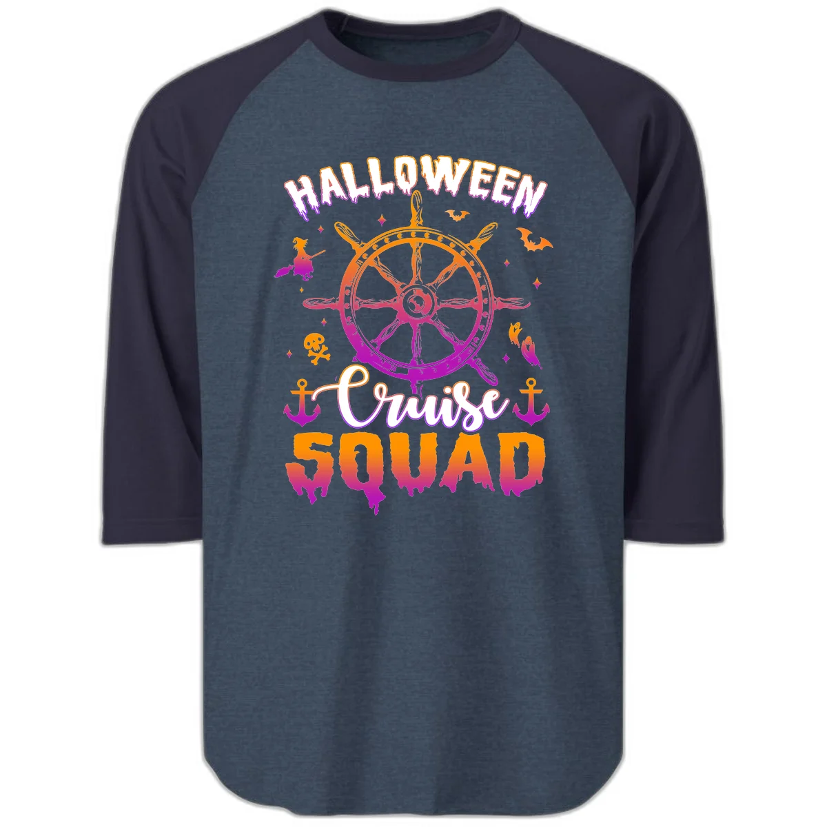Halloween Cruise Squad Raglan 3/4 Tee in Heather Denim Navy
