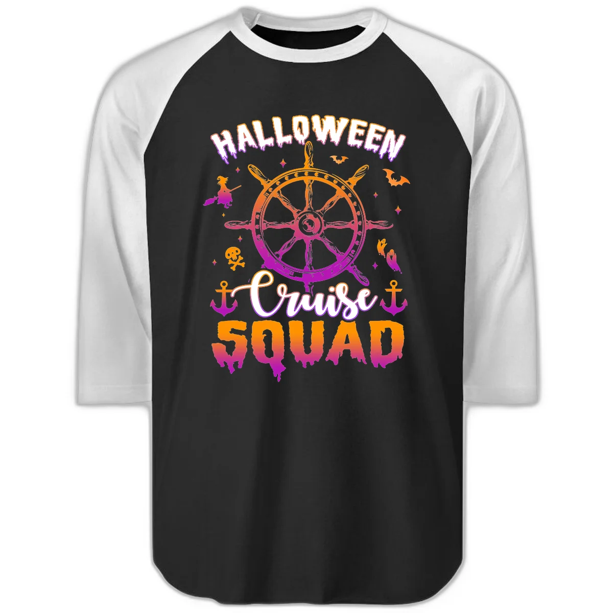 Halloween Cruise Squad Raglan 3/4 Tee in Black White