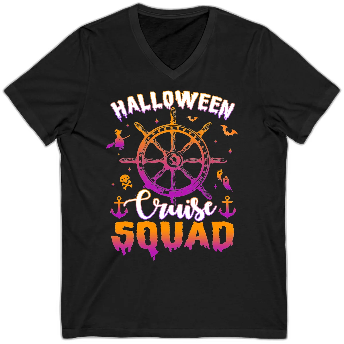 Halloween Cruise Squad V-Neck T-Shirt in Black