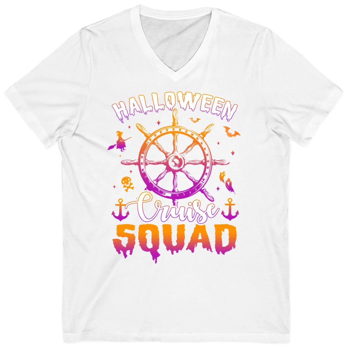 Halloween Cruise Squad V-Neck T-Shirt in White