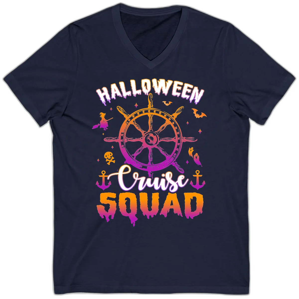 Halloween Cruise Squad V-Neck T-Shirt in Navy