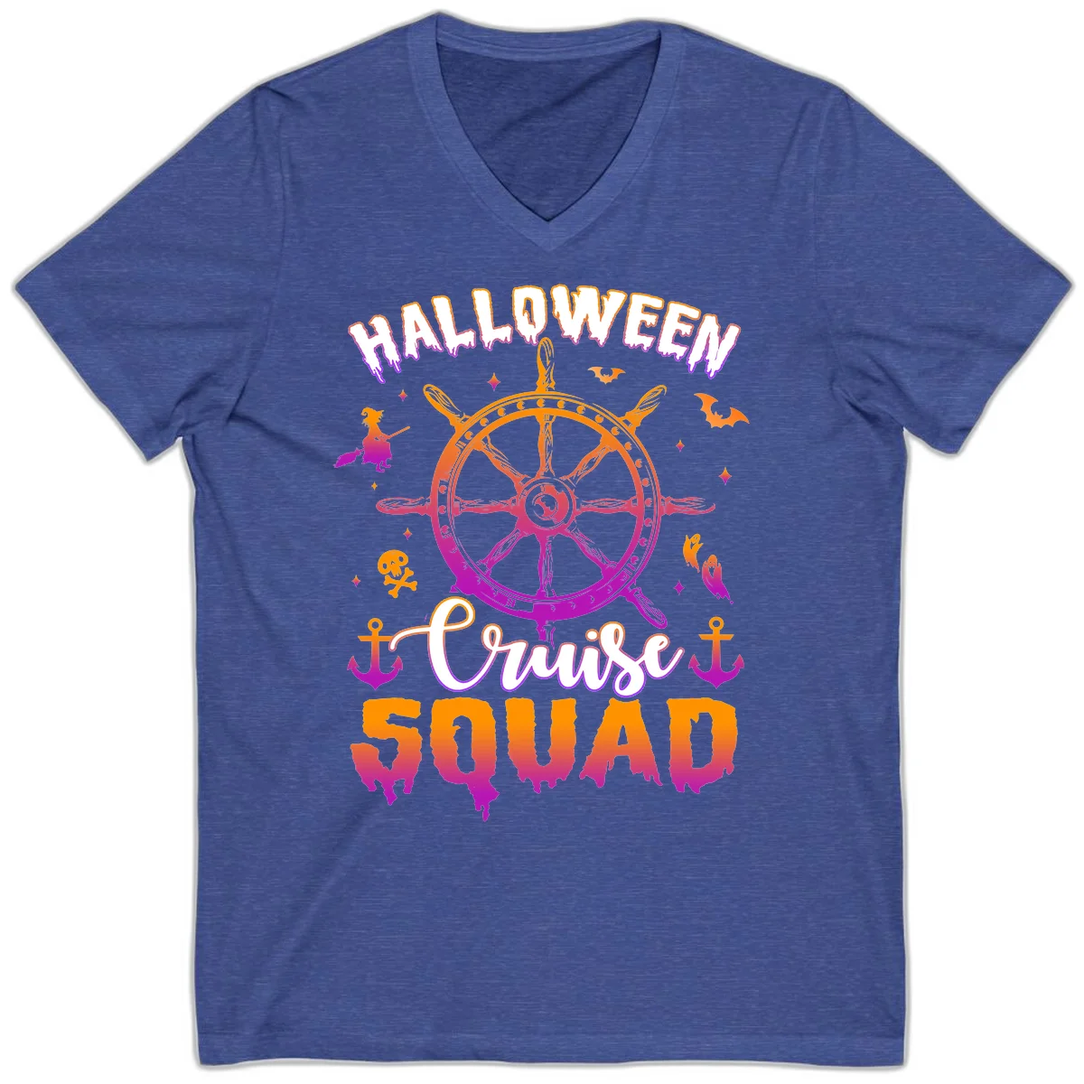 Halloween Cruise Squad V-Neck T-Shirt in Heather True Royal