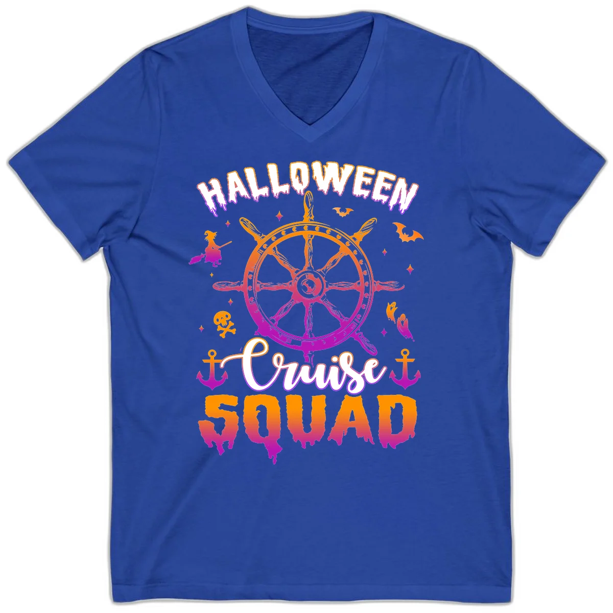 Halloween Cruise Squad V-Neck T-Shirt in True Royal