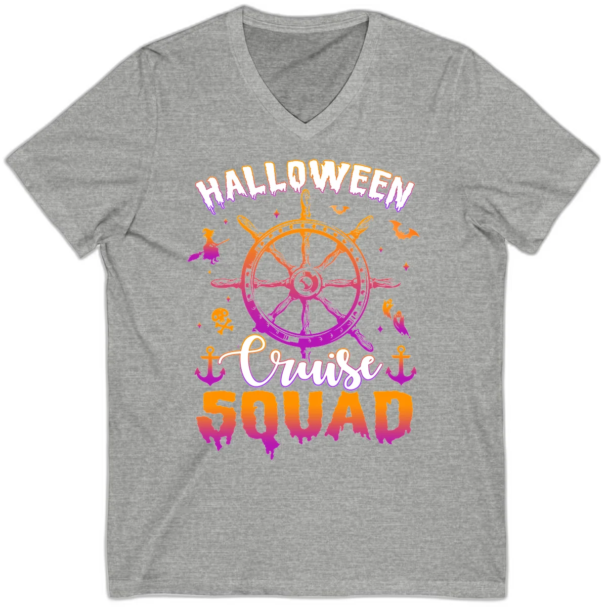 Halloween Cruise Squad V-Neck T-Shirt in Athletic Heather