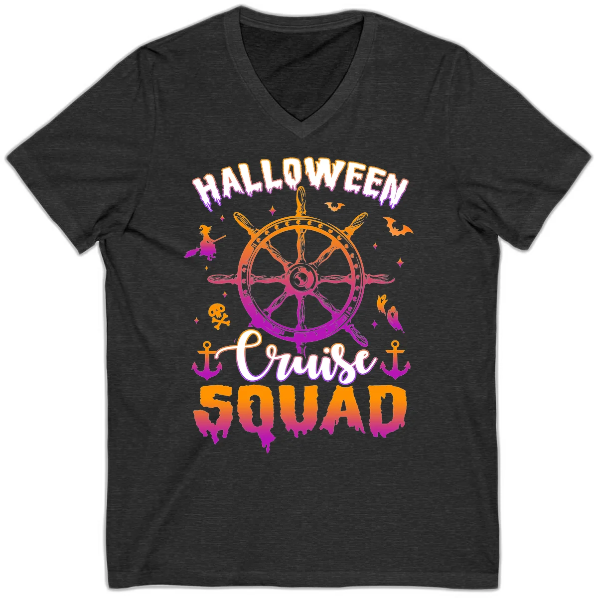 Halloween Cruise Squad V-Neck T-Shirt in Dark Grey Heather