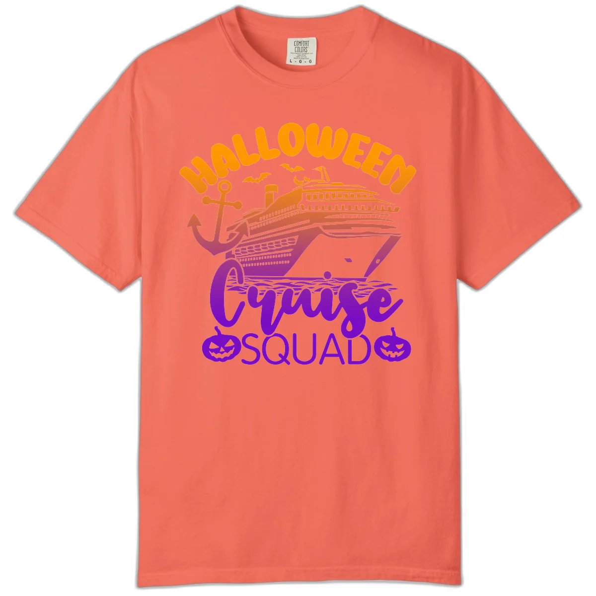 Halloween Cruise Squad Comfort Color Vacation Tee in Bright Salmon