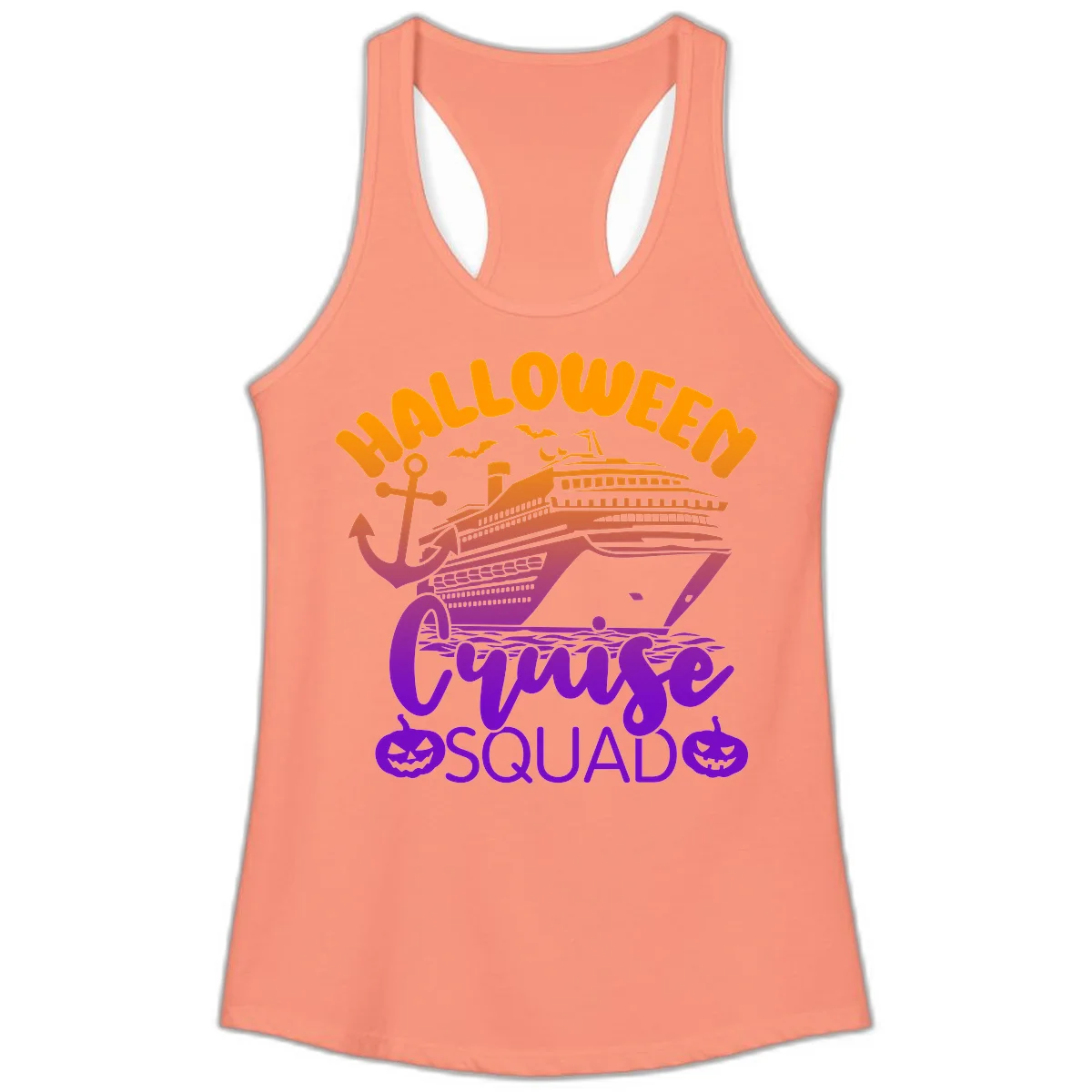 Halloween Cruise Squad Spooky Ladies Tank Top in Solid Light Orange