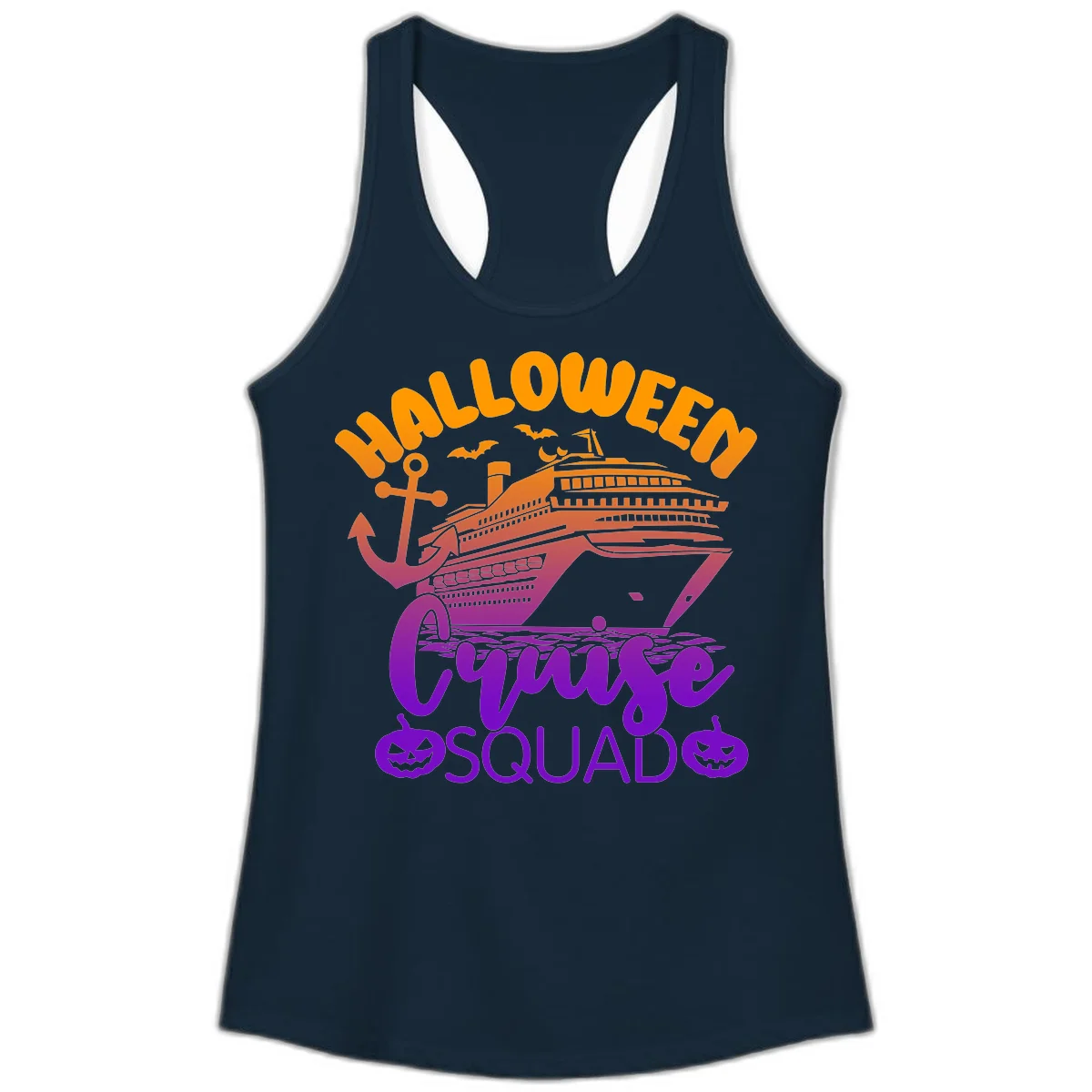 Halloween Cruise Squad Spooky Ladies Tank Top in Solid Midnight Navy