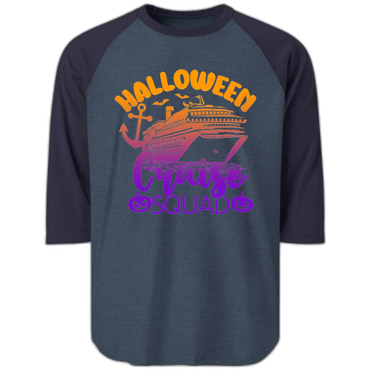 Halloween Cruise Squad Spooky Vacation Raglan Tee in Heather Denim Navy