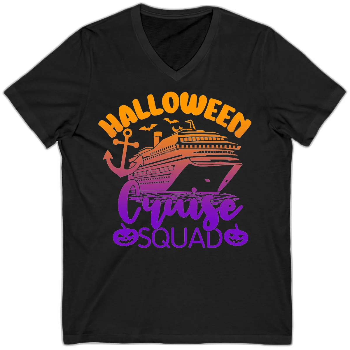Halloween Cruise Squad Spooky Vacation V-Neck Tee in Black