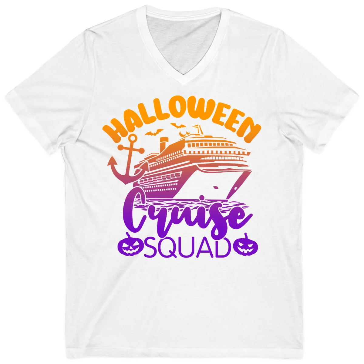 Halloween Cruise Squad Spooky Vacation V-Neck Tee in White
