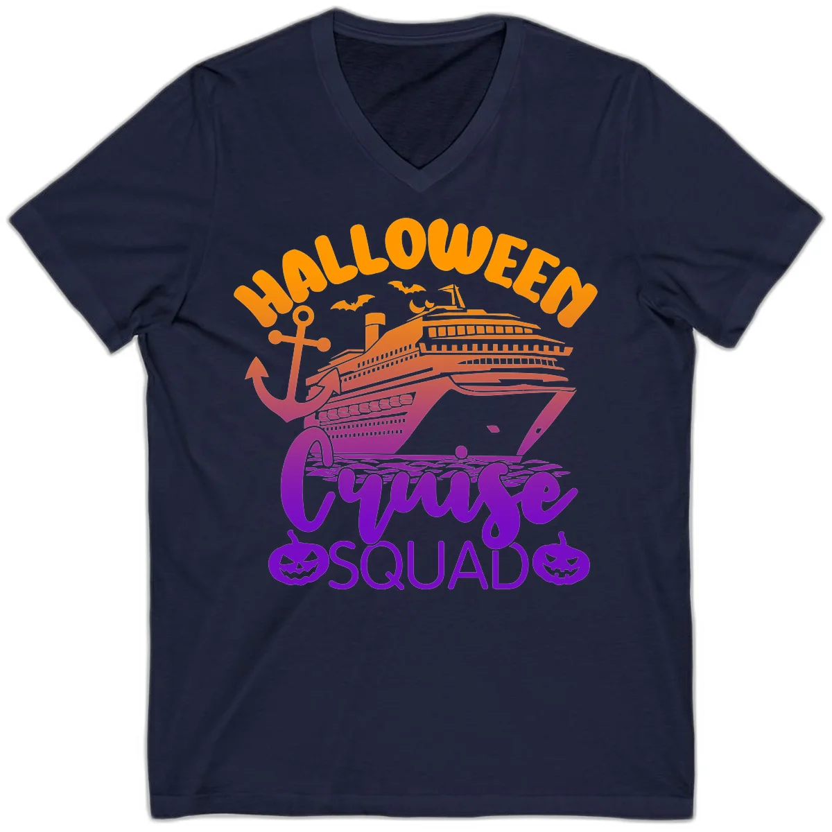 Halloween Cruise Squad Spooky Vacation V-Neck Tee in Navy