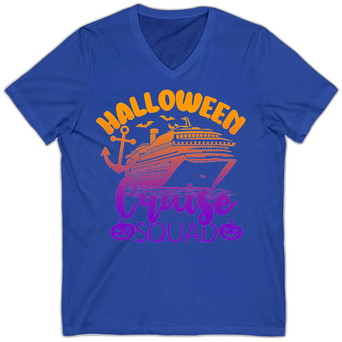 Halloween Cruise Squad Spooky Vacation V-Neck Tee in True Royal