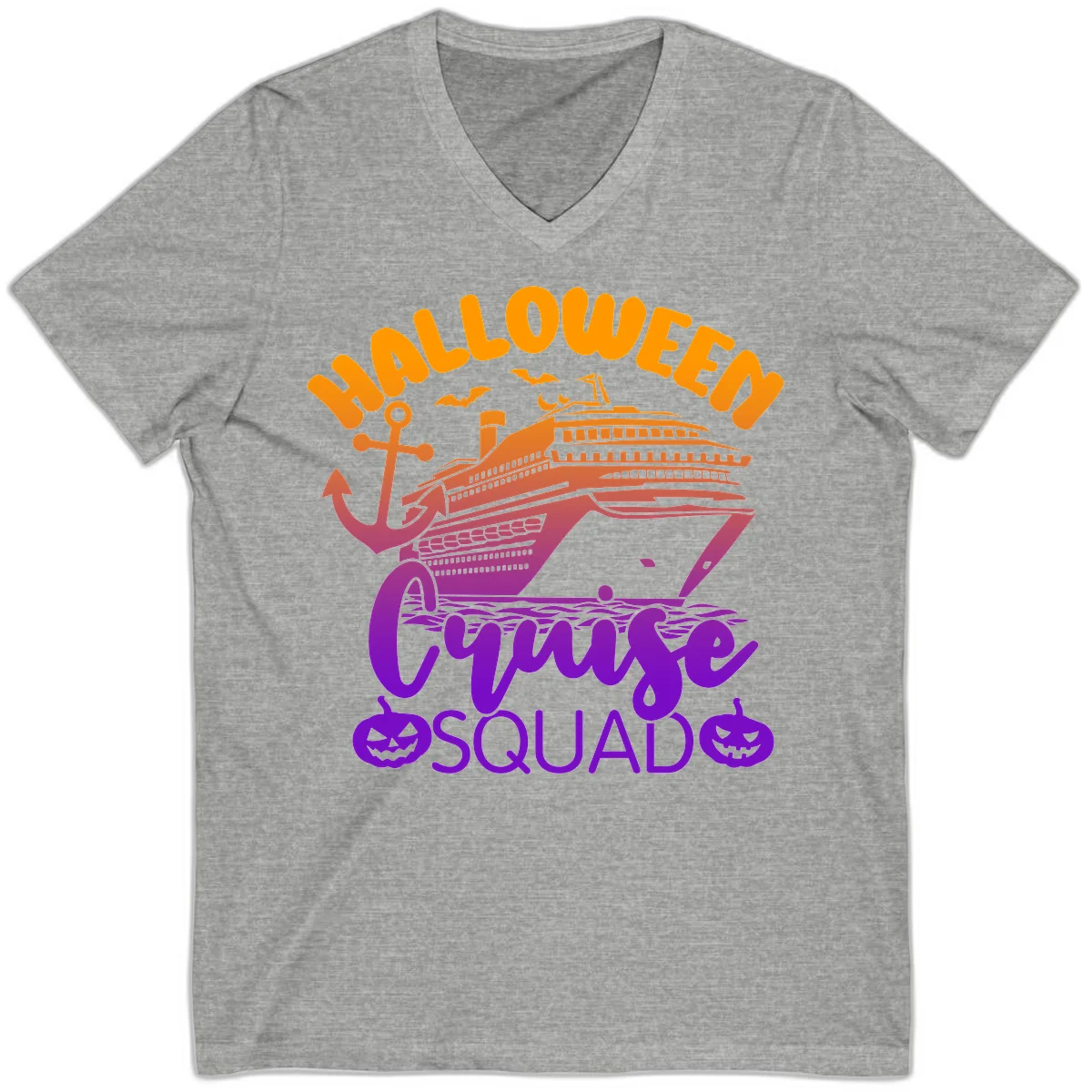 Halloween Cruise Squad Spooky Vacation V-Neck Tee in Athletic Heather