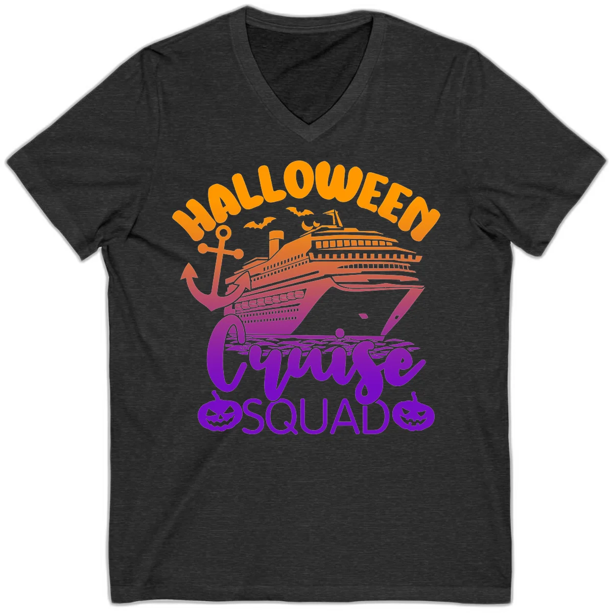 Halloween Cruise Squad Spooky Vacation V-Neck Tee in Dark Grey Heather