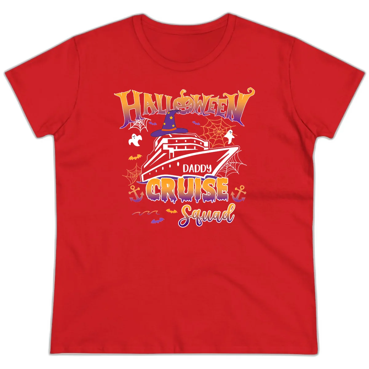 Halloween Daddy Cruise Squad Ladies Tee in Red