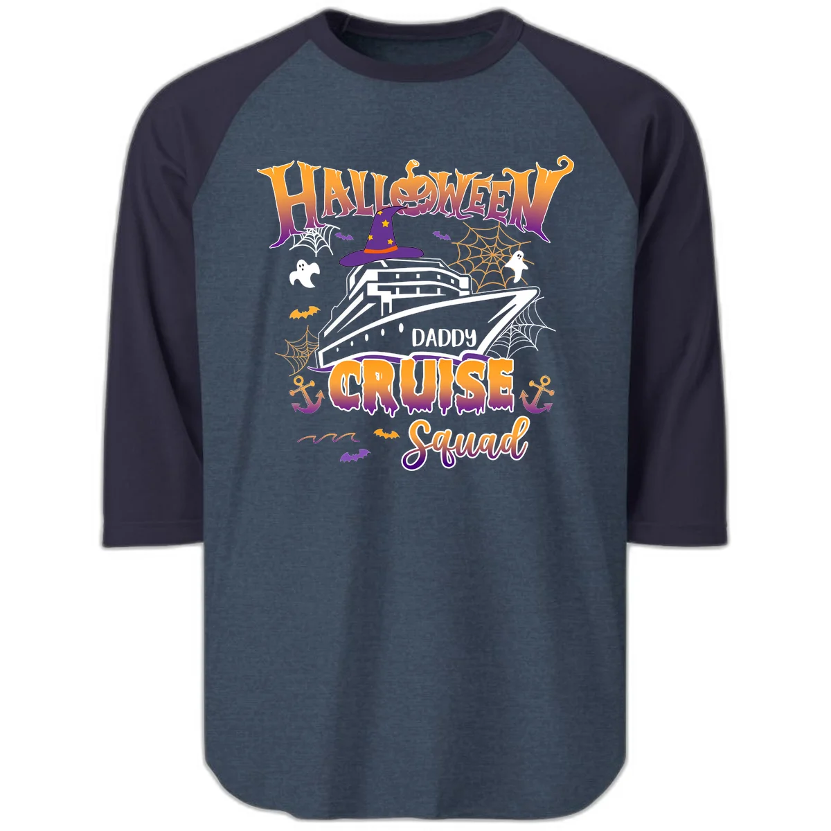 Halloween Daddy Cruise Squad Raglan 3/4 in Heather Denim Navy