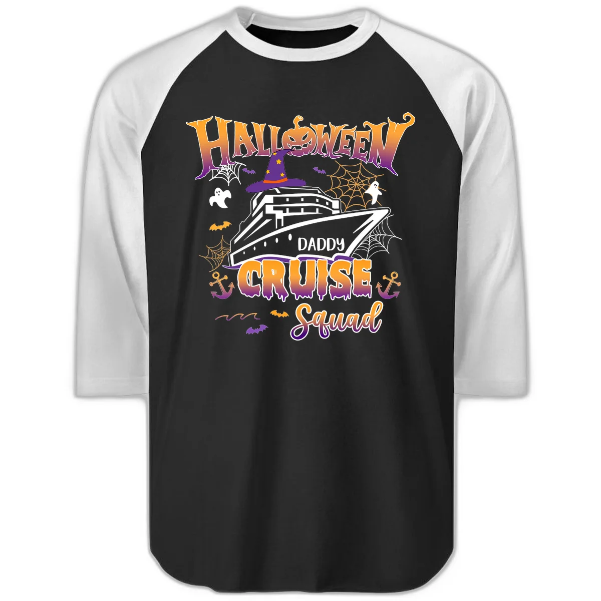Halloween Daddy Cruise Squad Raglan 3/4 in Black White