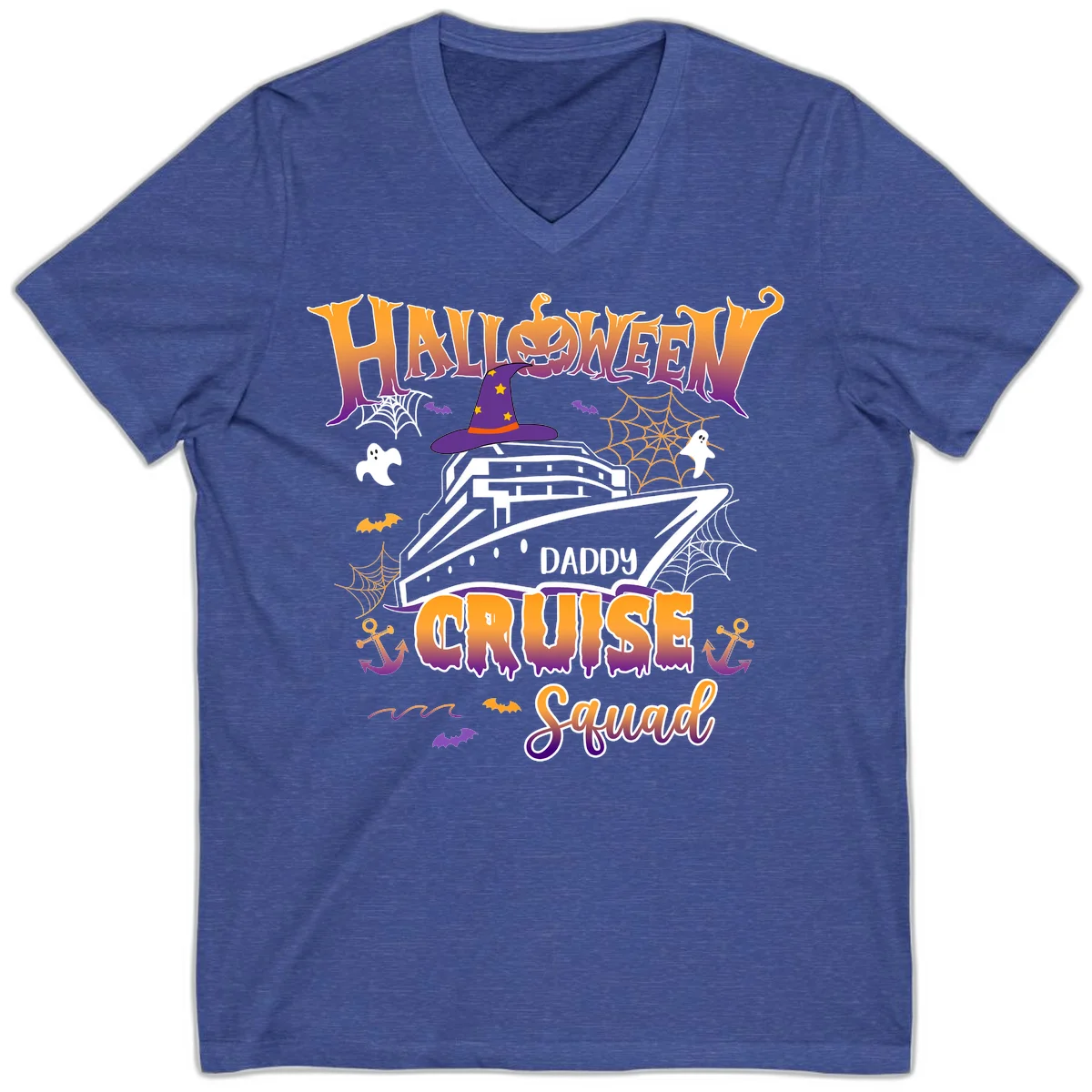 Halloween Daddy Cruise Squad V-Neck in Heather True Royal
