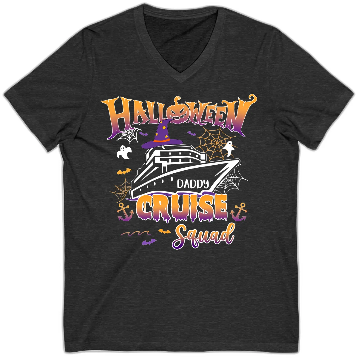 Halloween Daddy Cruise Squad V-Neck in Dark Grey Heather