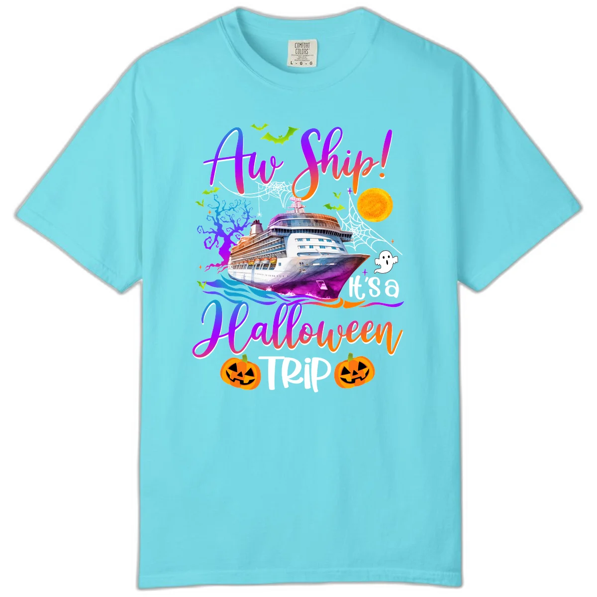 Ahoy Ship It's A Halloween Trip Comfort Color in Lagoon Blue
